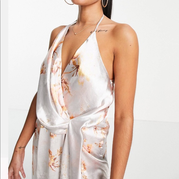 ASOS DESIGN minimal drape satin midi dress in occasion floral - Picture 3 of 7